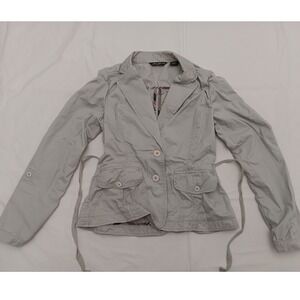 Eddie Bauer Womens Blazer Light Gray 100% Cotton Button Front Jacket Size‎ M